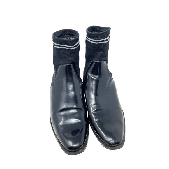 Zara Black Patent Leather Sock Boots Size 39‎ / US 8 - Picture 2 of 8